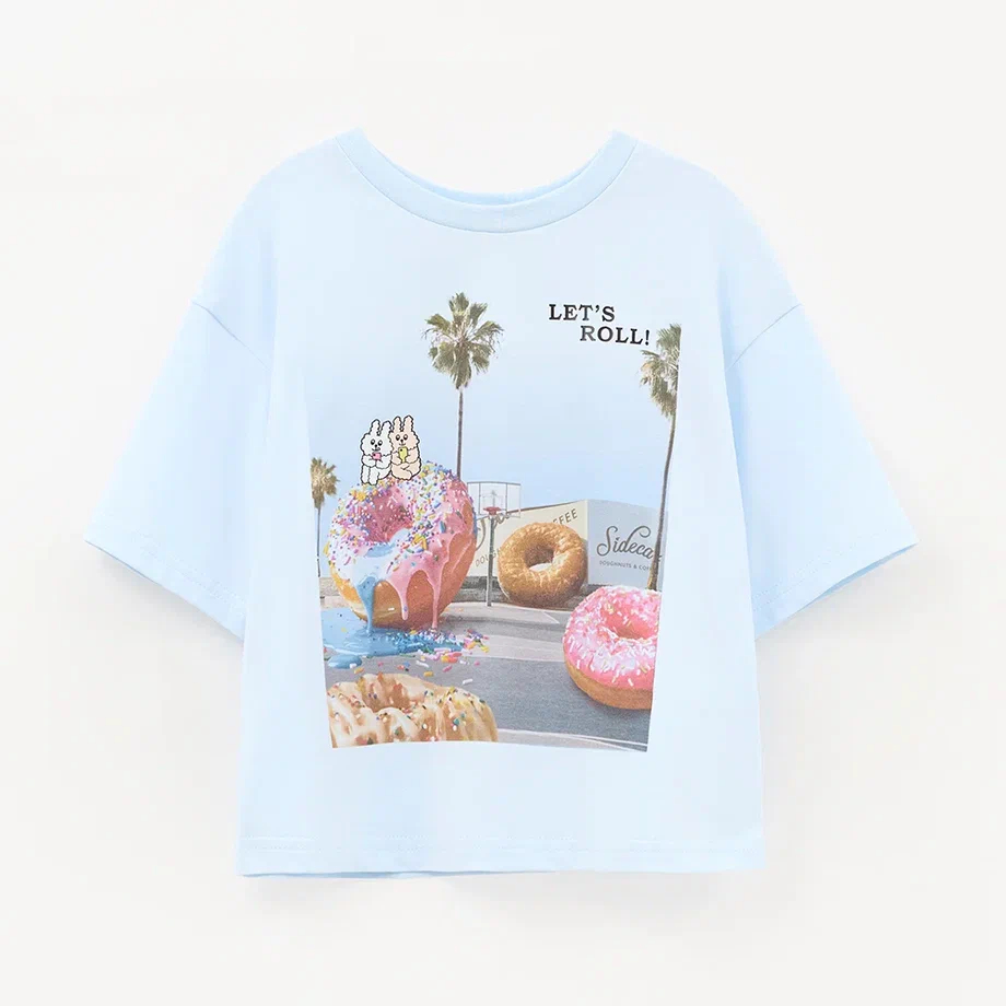 Голубая укороченная футболка для девочки