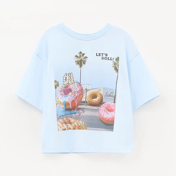 Голубая укороченная футболка для девочки купить в Иваново