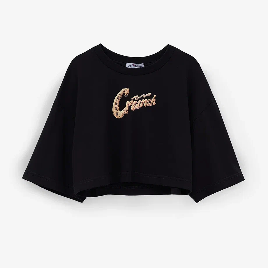 Чёрная укороченная футболка для девочки