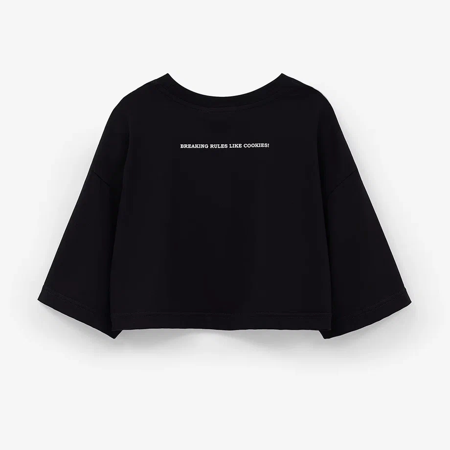 Чёрная укороченная футболка для девочки купить