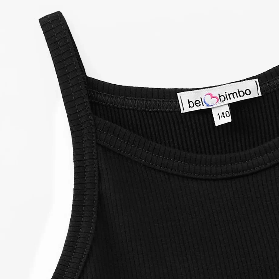 Черный укороченный топ на бретелях для девочки