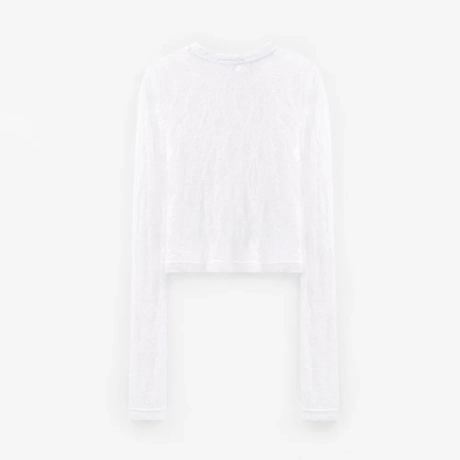 Белая кружевная футболка с длинным рукавом купить