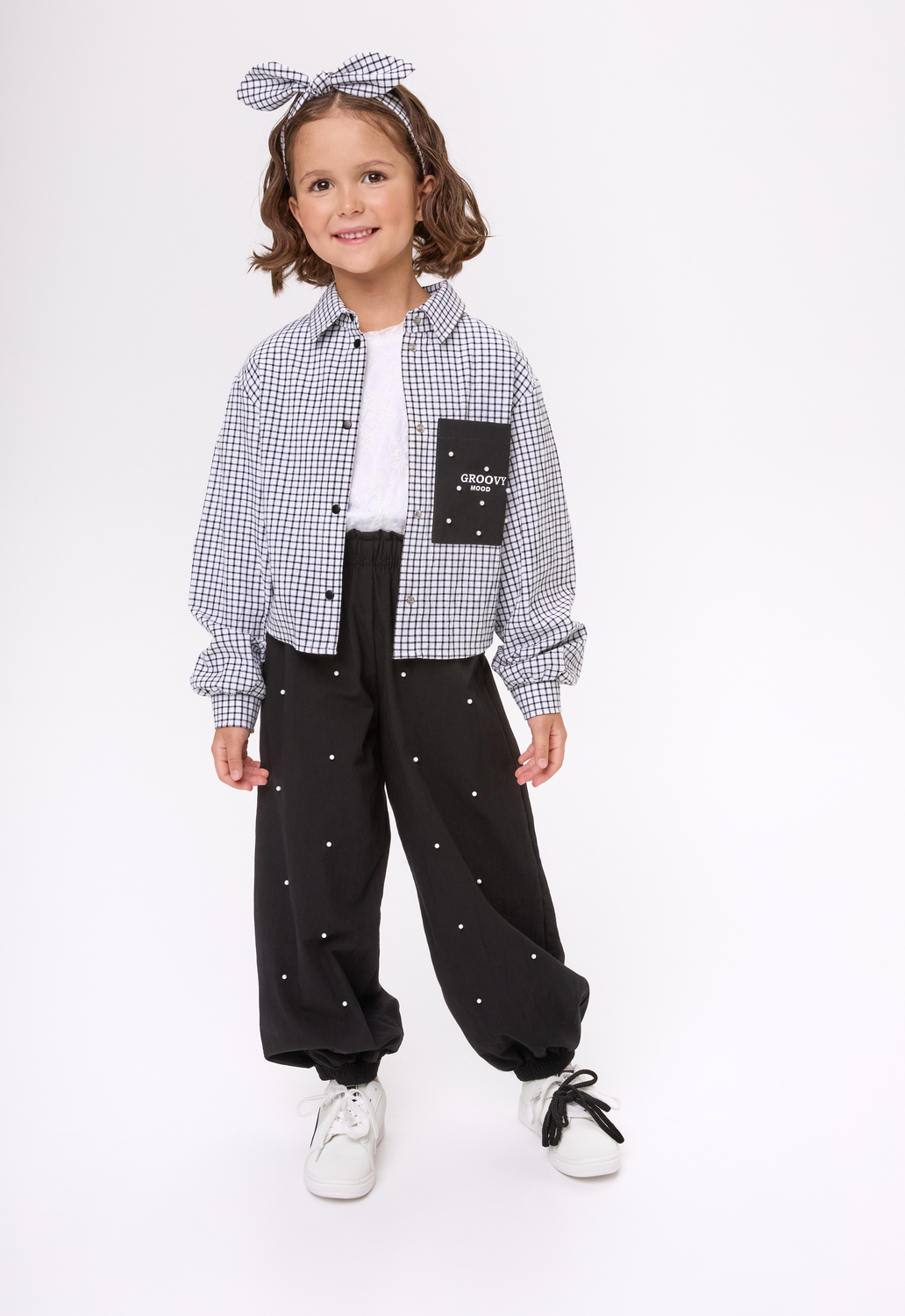 Укороченная блузка-рубашка в клетку для девочки куить в Иваново