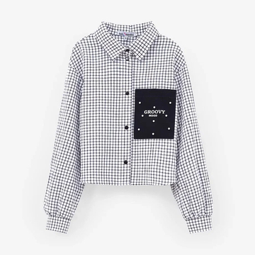 Укороченная блузка-рубашка в клетку для девочки купить в Иваново