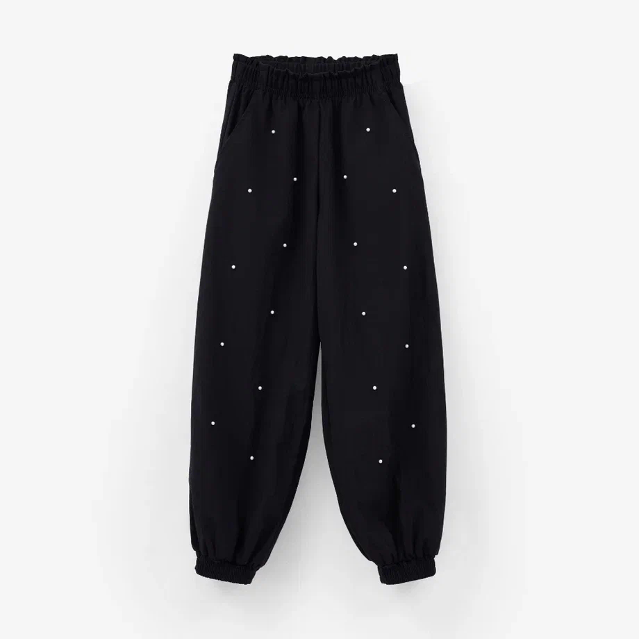 Чёрные брюки с манжетами с жемчугом для девочки