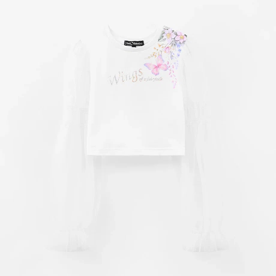 Укороченная белая блузка с воздушными рукавами для девочки