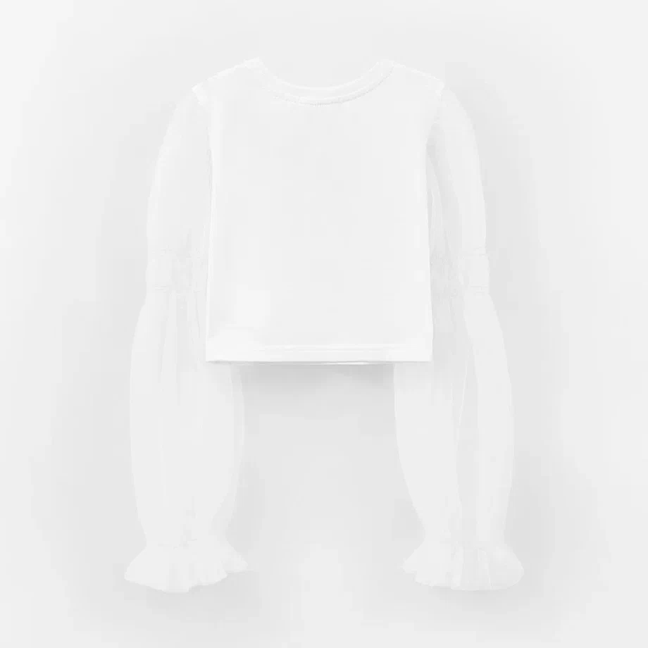 Укороченная белая блузка с воздушными рукавами для девочки купить
