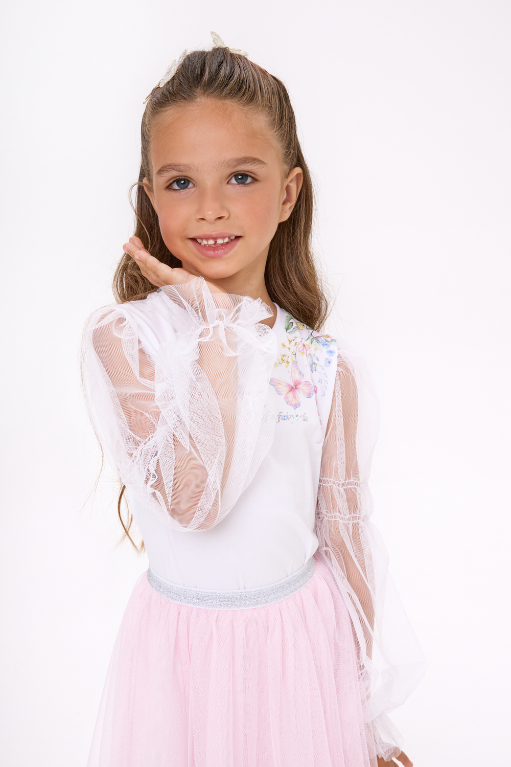 Укороченная белая блузка с воздушными рукавами для девочки куить в Иваново