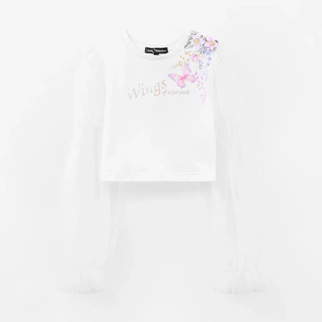 Укороченная белая блузка с воздушными рукавами для девочки купить в Иваново