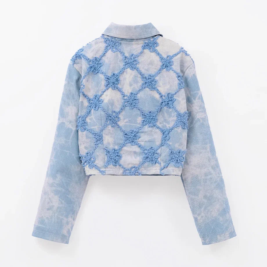 Укороченный жакет из варёного денима с вышивкой купить