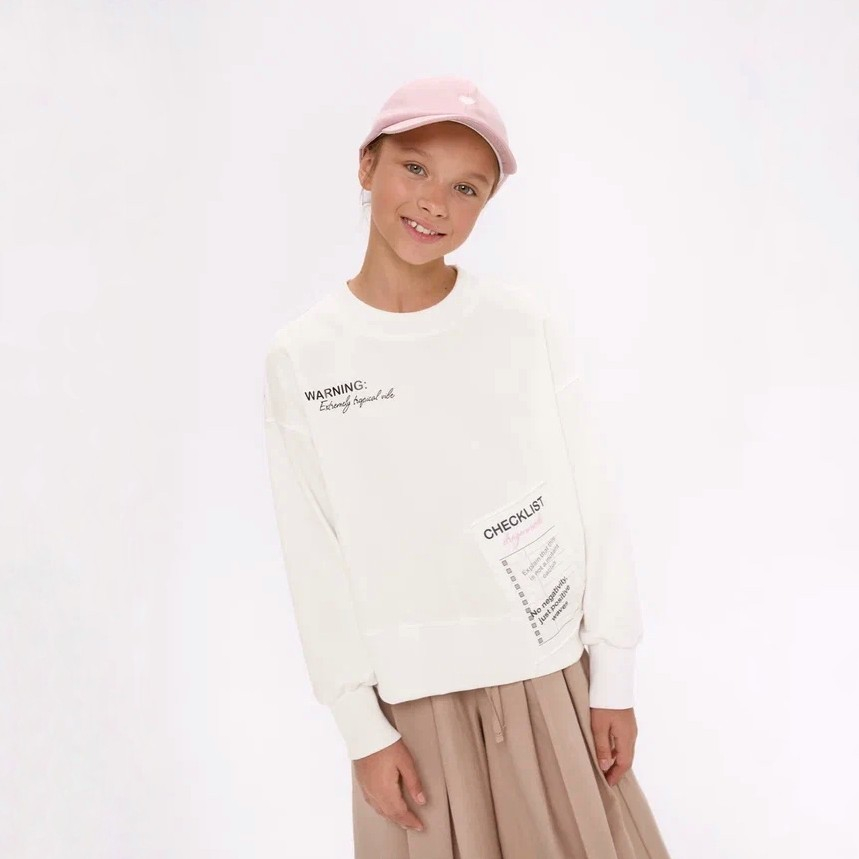 Дизайнерский молочный свитшот для девочки - детская одежда