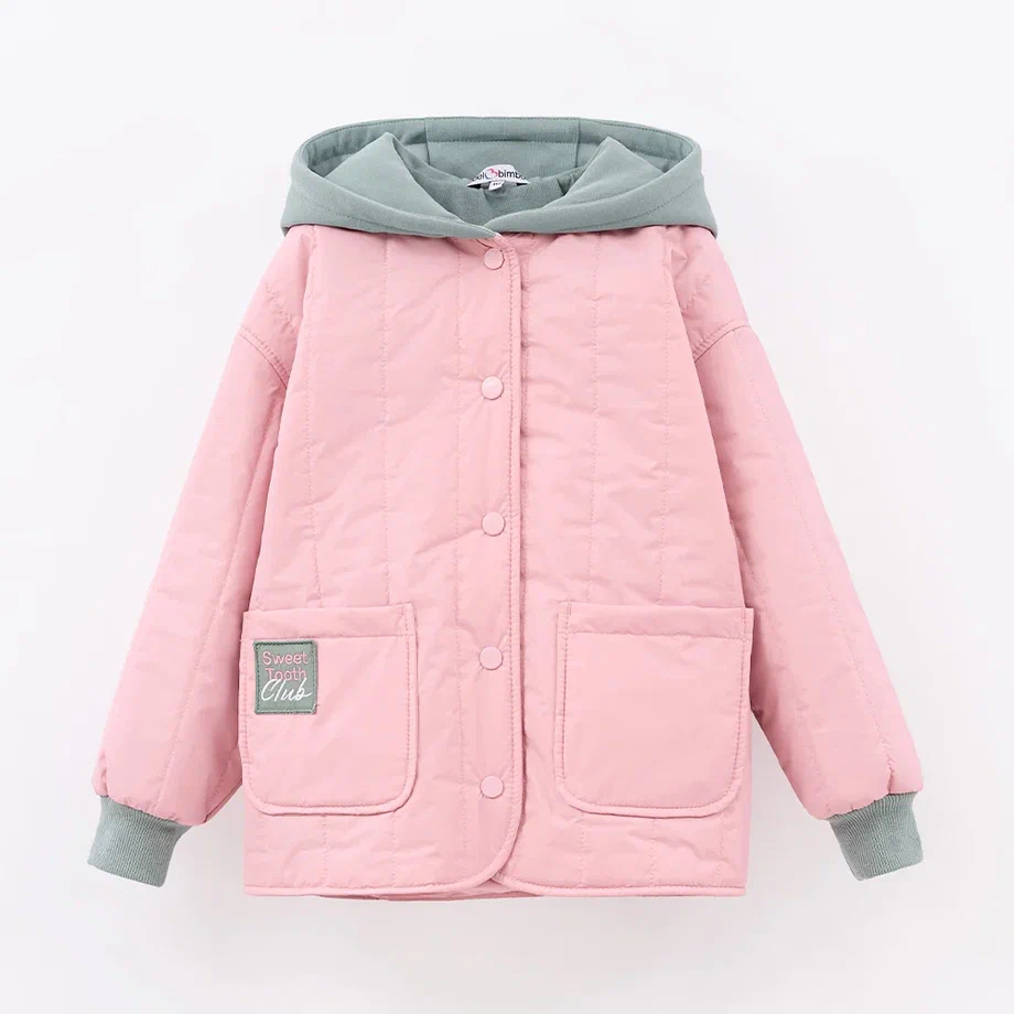 Весенняя розовая стёганая куртка для девочки